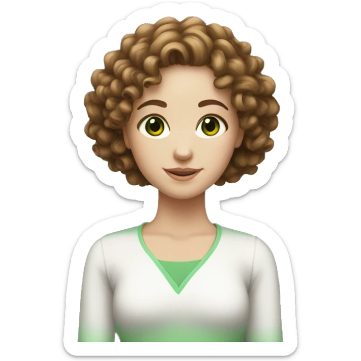White girl with curly brown hair and green eyes sticker