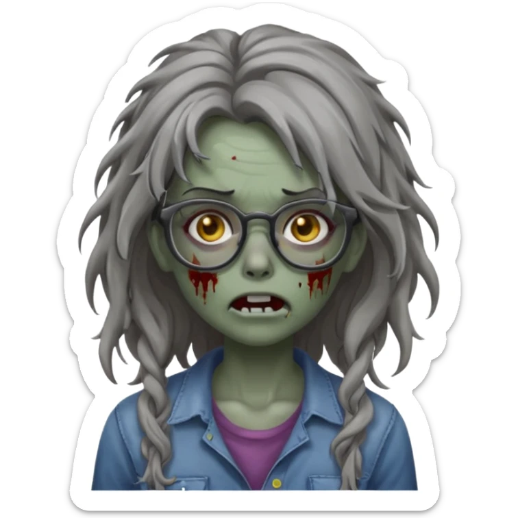 zombie with glasses gray girl long hair sticker