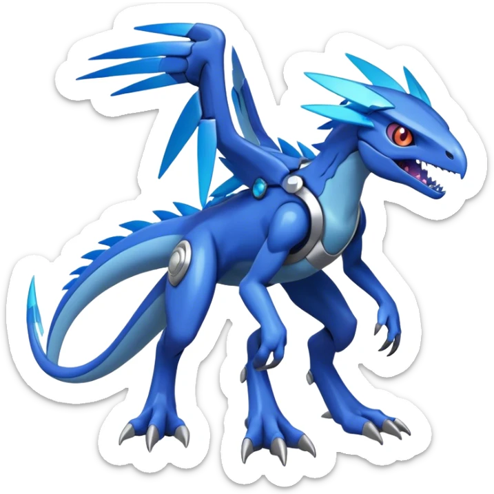 Shiny Futuristic Celestial Fakemon-Pokemon-Digimon-Spectrobes-Raptor-fusion, full body, two legs sticker