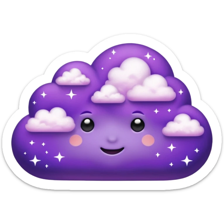I want a purple cloud that's not like this one ☁️ but has a realistic shape without changing its appearance. The cloud should have a slightly white shaded part and should be starry but still purple/pink. The cloud has to be without face and complete purple. NO FACE sticker