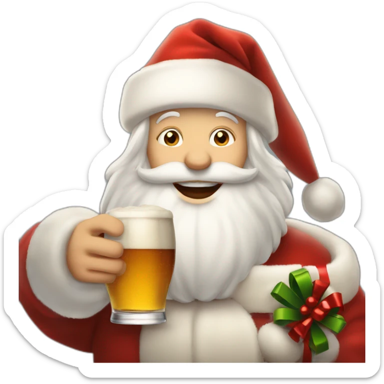 Père Noël qui offre un verre de bière à un enfant comme cadeau sticker
