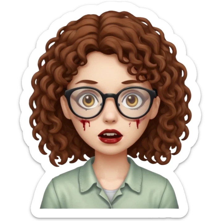zombie girl with brown curly hair and glasses  sticker
