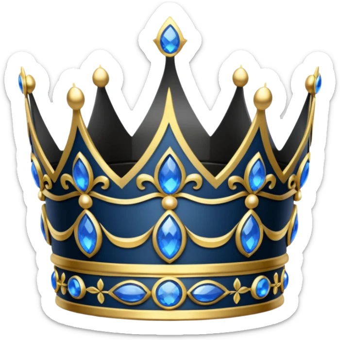 eine schwarze krone mit ein wenigen verzirten goldblätter und blauen edelsteine sticker