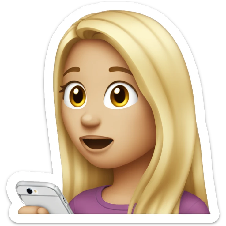 Girl with long blond hair recording a voice message on her iPhone sticker