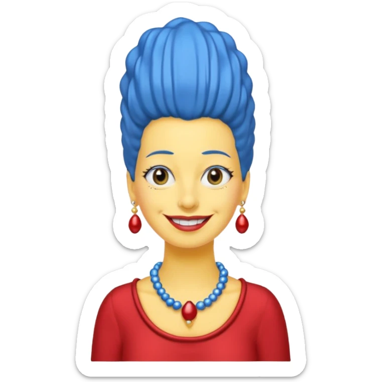 Marge Simpson, yellow skin, tall blue beehive hair, red pearl necklace sticker