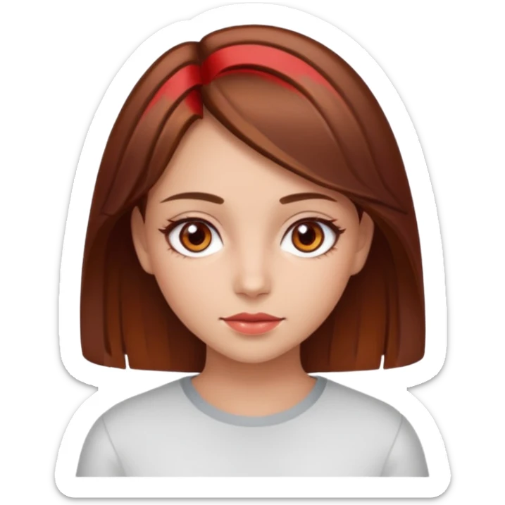 clean girl with brown eyes and brown hair that has red on top  sticker