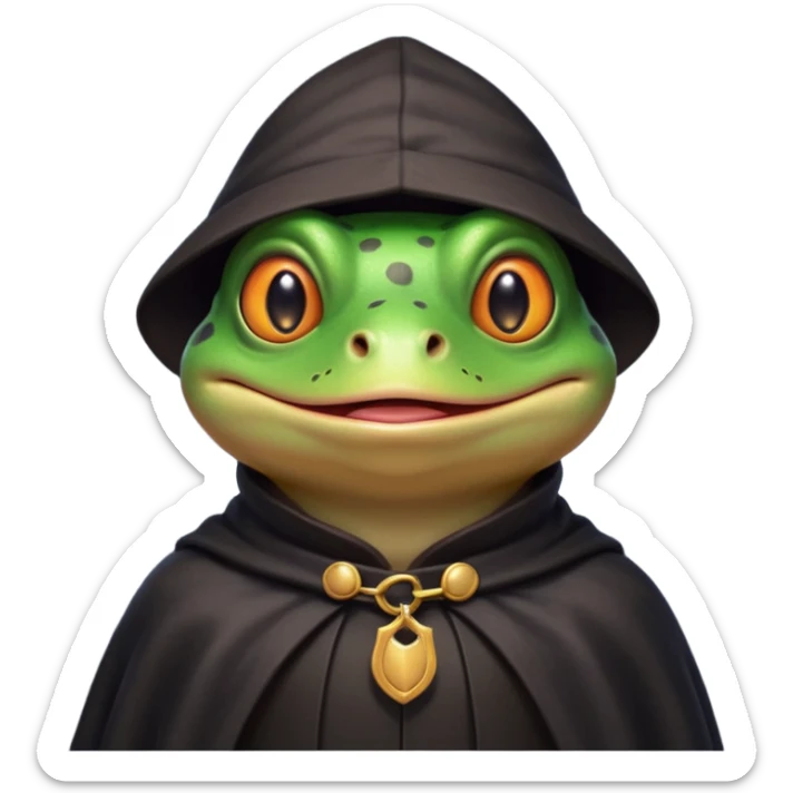 thief frog portrait, head and shoulders only, sly grin, dark cloak collar, mischievous burglar vibe, 3D cartoon, mobile game icon style, clean background, no text, no watermark
 sticker