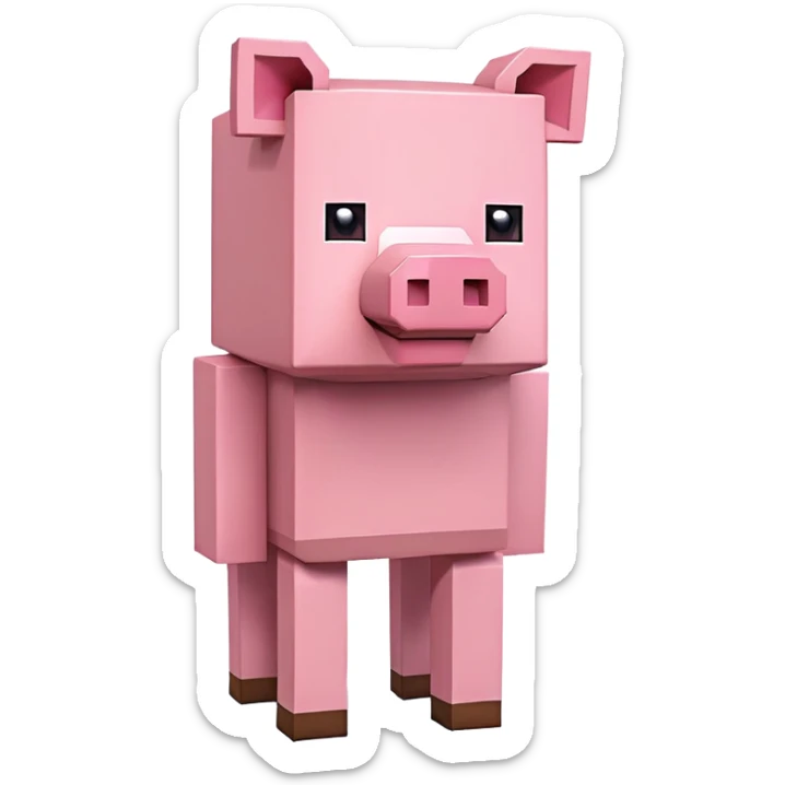 Minecraft pig, full body, pink blocky animal with square head and square body sticker