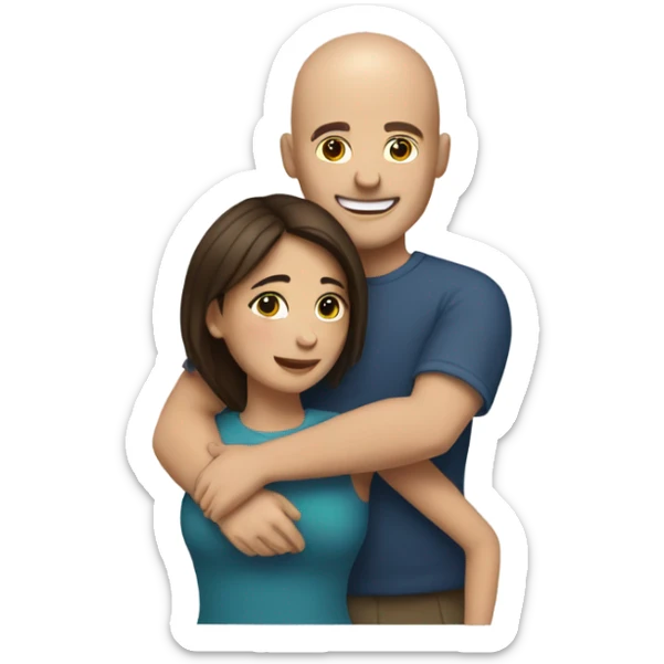 Comforting hug from brunette female to shorter bald male sticker