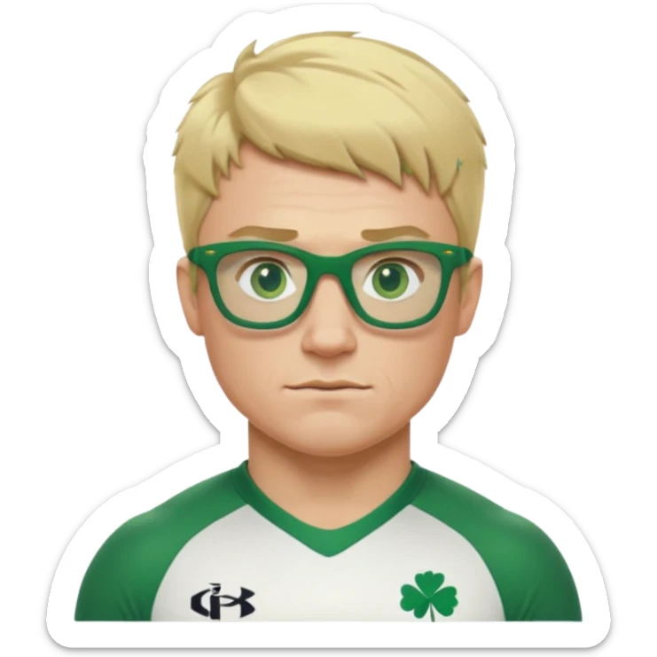 irish rugby player with very short blond hair and green glasses sticker