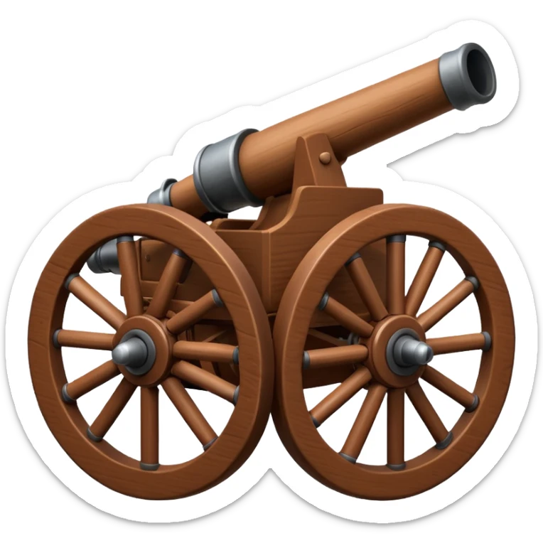 Create an emoji of a war cannon. The cannon should be brown. The cannon must have a single wheel on both sides. sticker