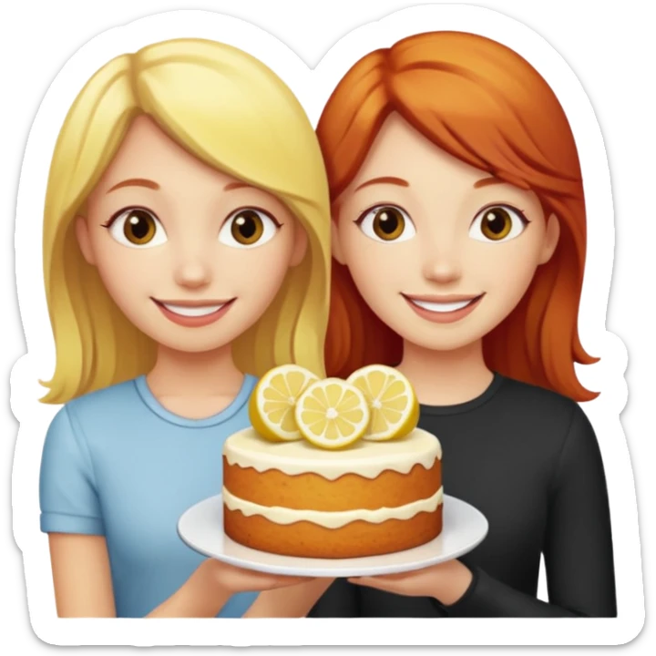 Blonde haired girl with red haired girl with lemon cake sticker
