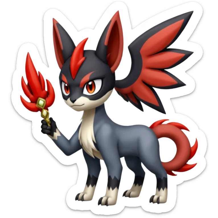 Handsome cool badass edgy Meloetta-Absol-Houndour-Litten-Guilmon-Giratina-Pokémon-Fakémon-fusion-hybrid-creature sticker