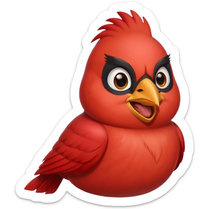 Male Cardinal (bright red)

"Laughing male cardinal bird, eyes closed, beak open wide, joyful expression, feathers slightly puffed, cartoon emoji style. sticker