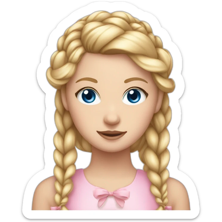 white girl with blond hair in a braid and blue eyes wearing a light pink bow on her head sticker