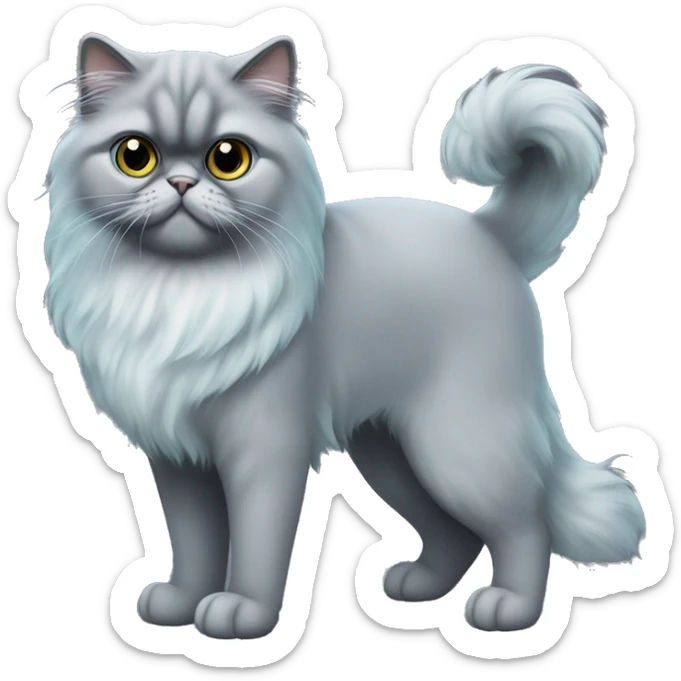 full body grey Persian cat with black ears and aqua blue eyes sticker