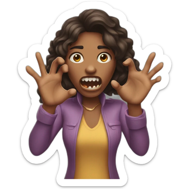 A woman acting like a monster with her hand and her face says grrr. Both hands are visible !  sticker