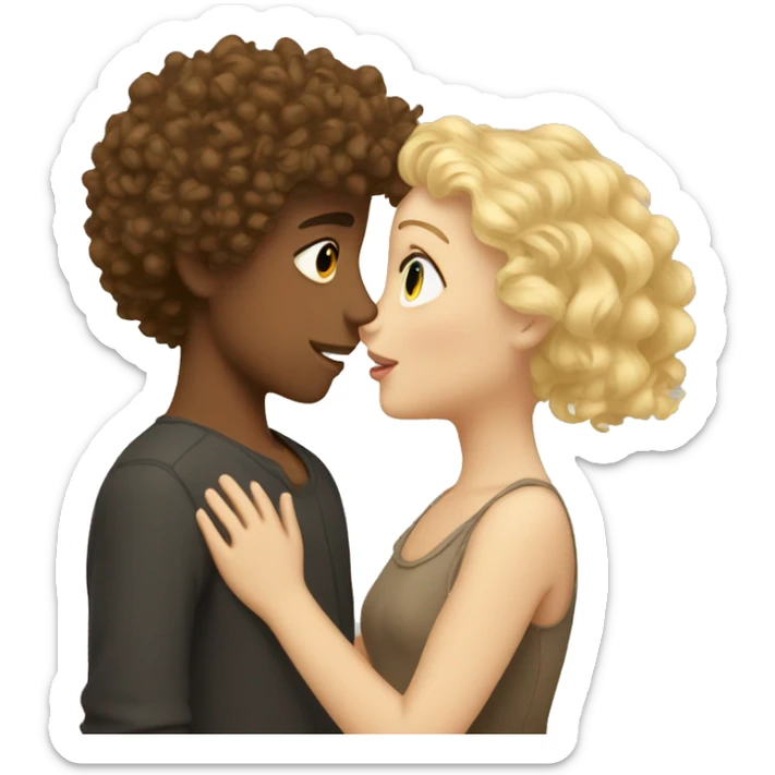 Brown Curly hair girl kissing tall blonde haired boy sticker