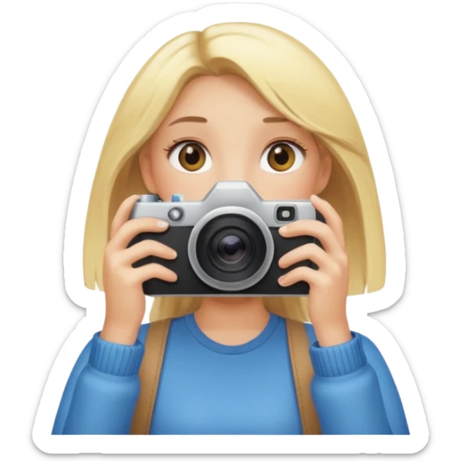 blonde cartoon girl taking picture camera in front of her face sticker