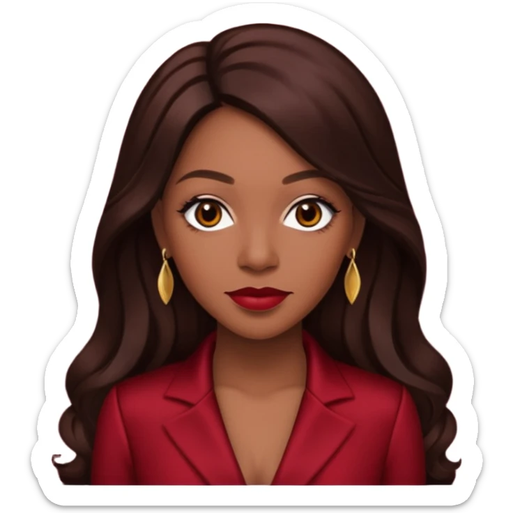 Farrah Franklin from Destiny's Child with long dark brown hair, dark red outfit sticker