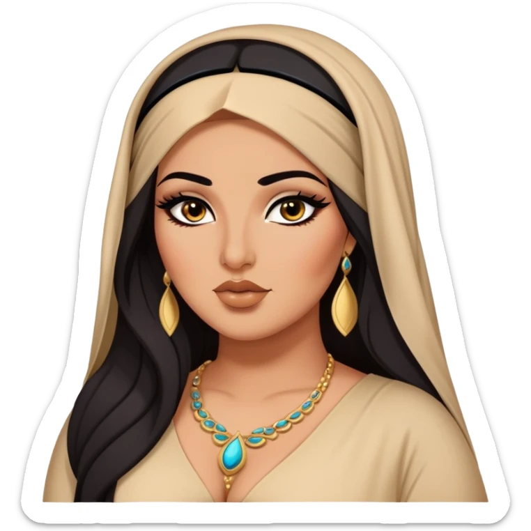 big plus size, arab, long dark hair, arabian clothes, baddie,pretty, makeup, lipgloss, black eyeliner, sticker