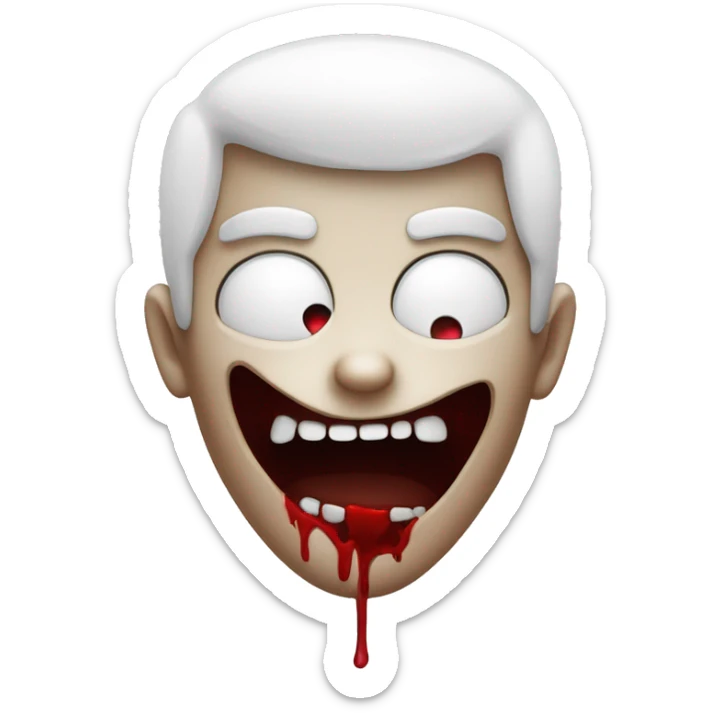 heart eyes emoji with white skin like a vampire, vampire teeth and blood on his teeth sticker