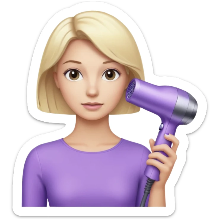blonde woman holding a light purple Dyson hair dryer sticker