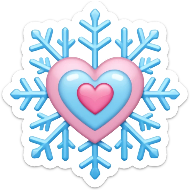 snowflake pink heart color white baby blue and pink sticker