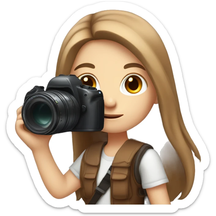 cute white girl with long brown hair and camera in her hands sticker