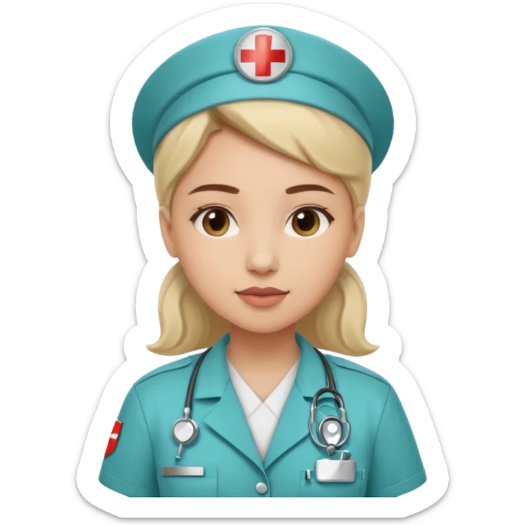 A young medic (woman) contributing to the local hospital sticker