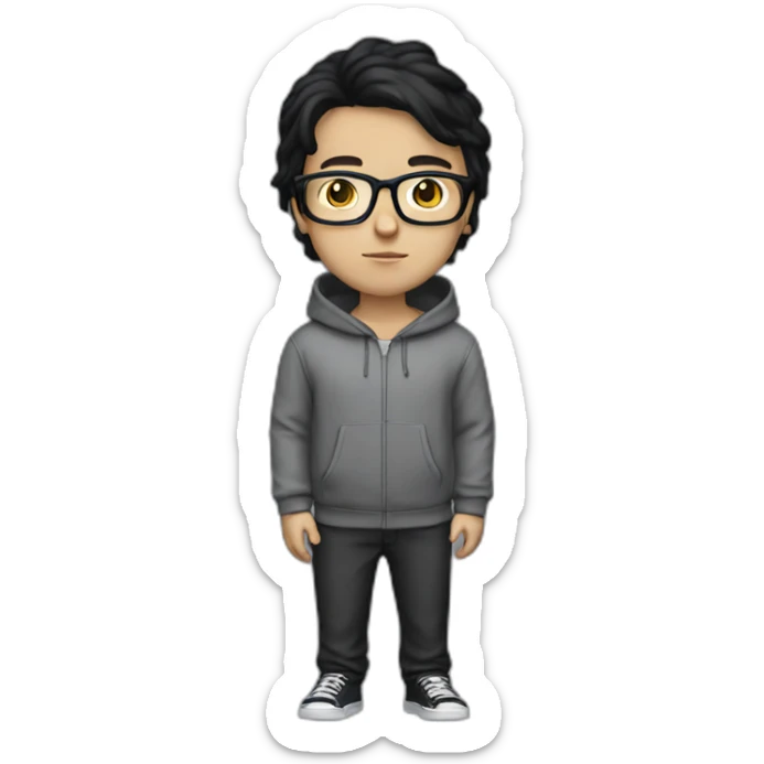 white boy with spects with black hair with full body with hoodie sticker