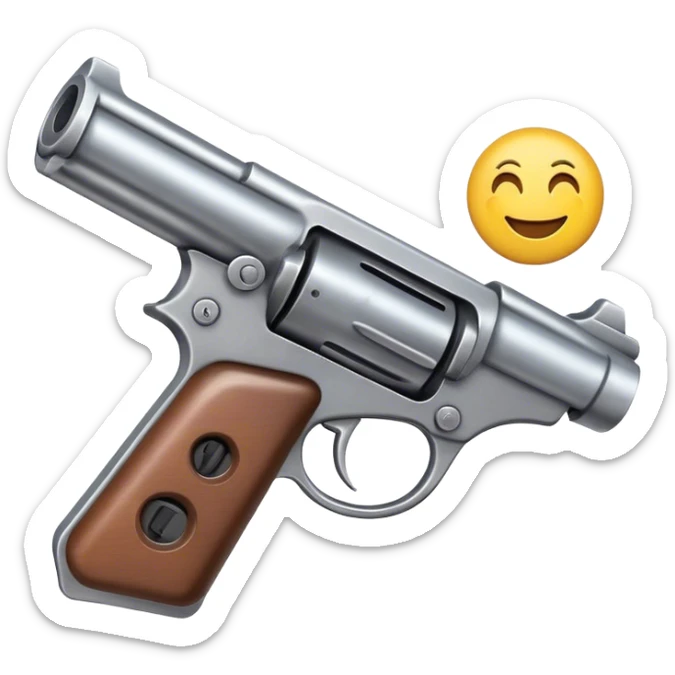 A gun made of steel next to a smiling emoji sticker