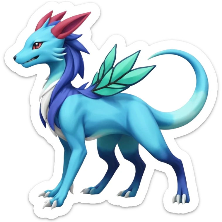 Suicune-Aurorus-Salandit-Glaceon-Meganium-fusion (full body) sticker
