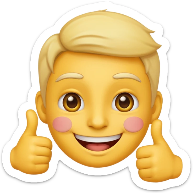 very happy face emoji with wide smile and thumbs up, blushing cheeks sticker