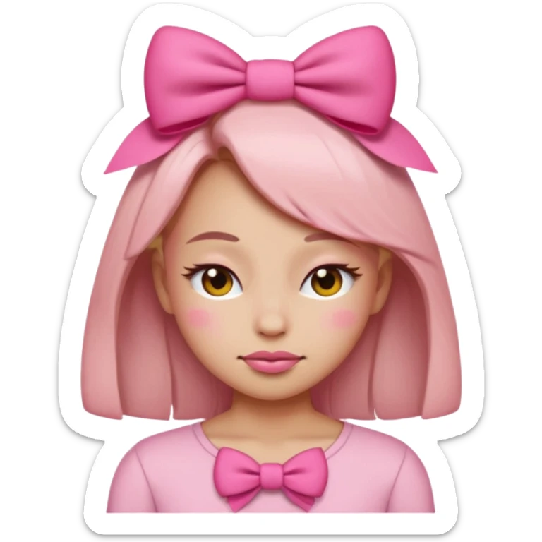sassy girly emoji with pink bow, closed eyes, confident smirk



 sticker