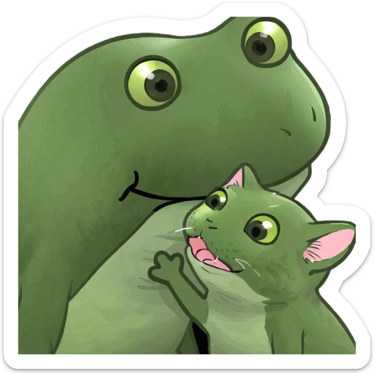 Baby frog and baby kitten very cute kissing sticker