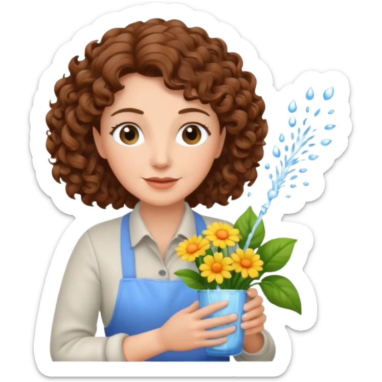 Older female florist – curly hair, spraying water on fresh flowers sticker