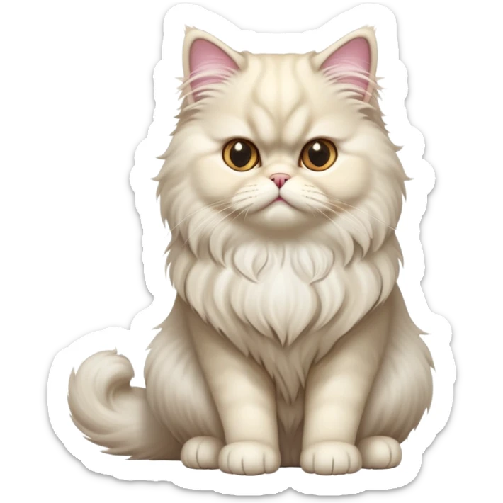cinematic-[persian cat]-realistic-full-body-sitting-emoji,-tail-curled-playfully-around-its-paws,-head-tilted-dramatically,-fluffy-[persian cat]-fur,-simplified-yet-realistic-focused-features,-highly-detailed,-glowing-with-an-almost-sarcastic-glow sticker