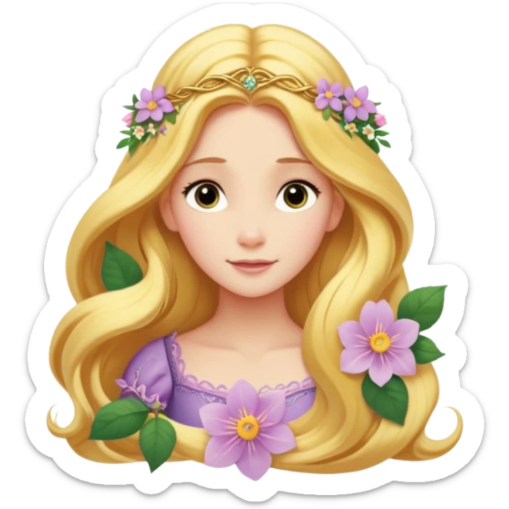 Poster-style sticker, pastel green background. In the center: Rapunzel with long golden hair and flowers. On top: TAURUS. Below in cursive: ‘Nature’s Princess’. At the bottom: ‘Grounded, loving, graceful.’ 🌿🌸✨ sticker