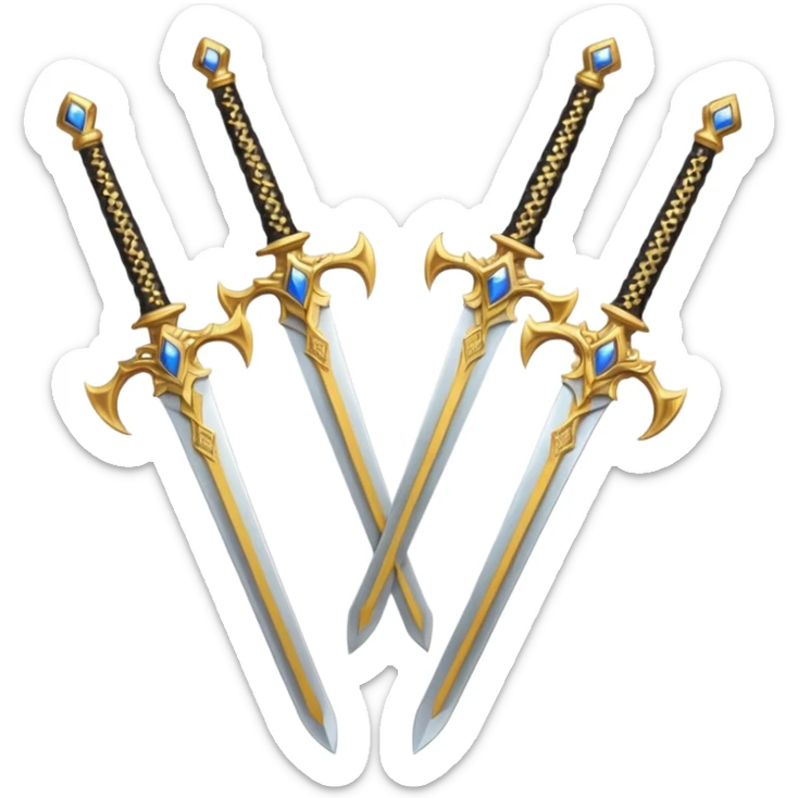 Two Golden royal swords with gold blades and gold handel sticker