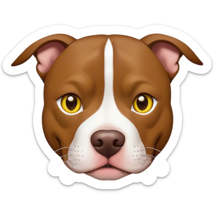 Perro pitbul color café claro con una macha blanca en el pecho y las patas hasta la parte de la boca y una línea blanca en la frente, ojos color amarillo  sticker
