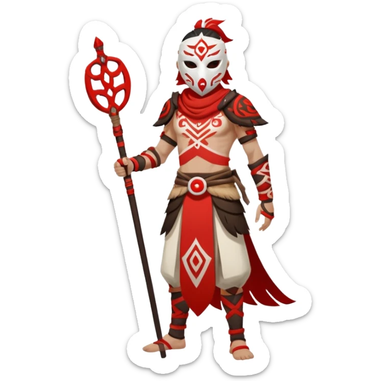 Hilichurl (from Genshin Impact) (full body) (with a white mask with red tribal markings on it)  sticker