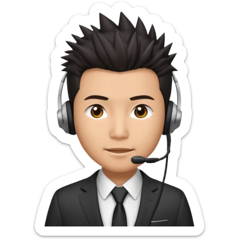 asian man headset suit face only spikey hair in front dark hair  sticker