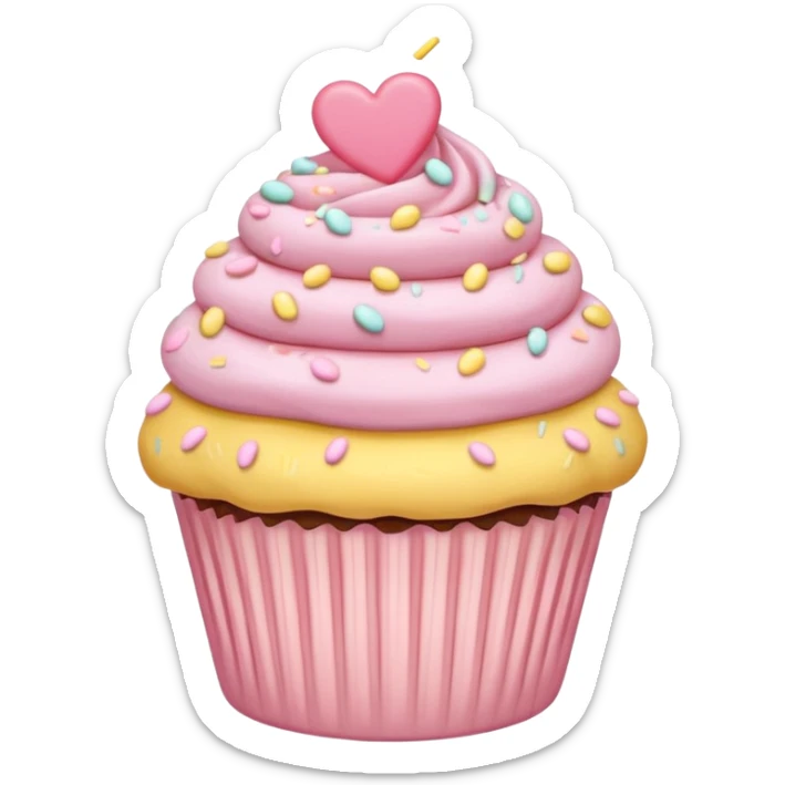 cupcake with hearts and sprinkles in soft pink, beige and yellow pastel colors sticker