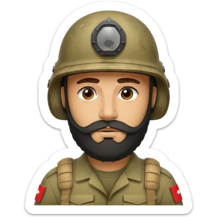 VERY TIRED, swarthy, Iraqi soldier in a casque, casque without insignia, with a beard sticker