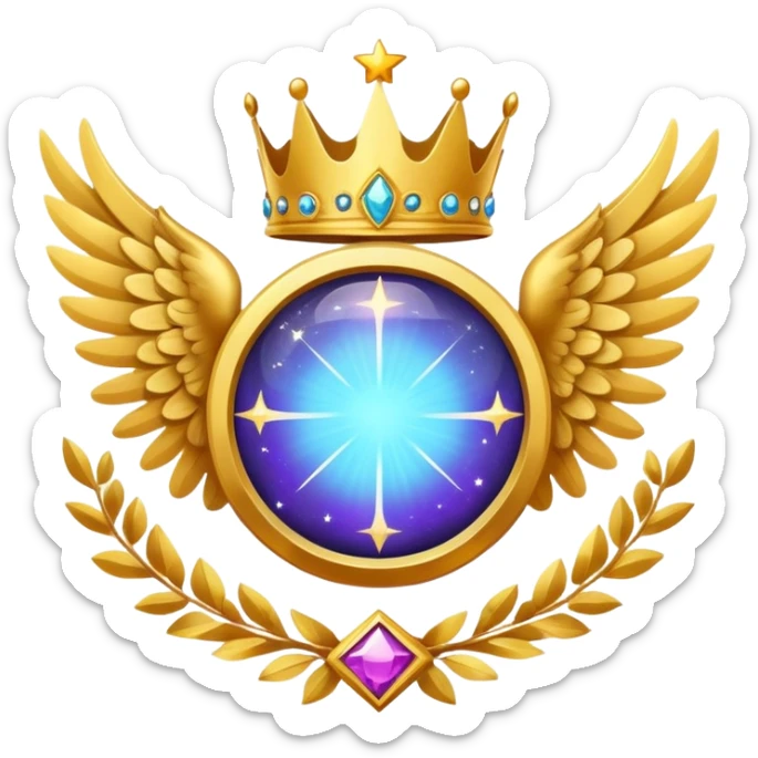 Big round galactic space stone award-in-frame-decorated-with-big-golden-angel--wings and crown sticker