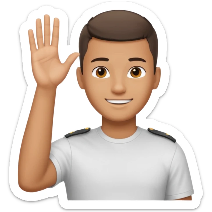 joven trigueno corte de pelo militar sonrisa bonita mano arriba sticker