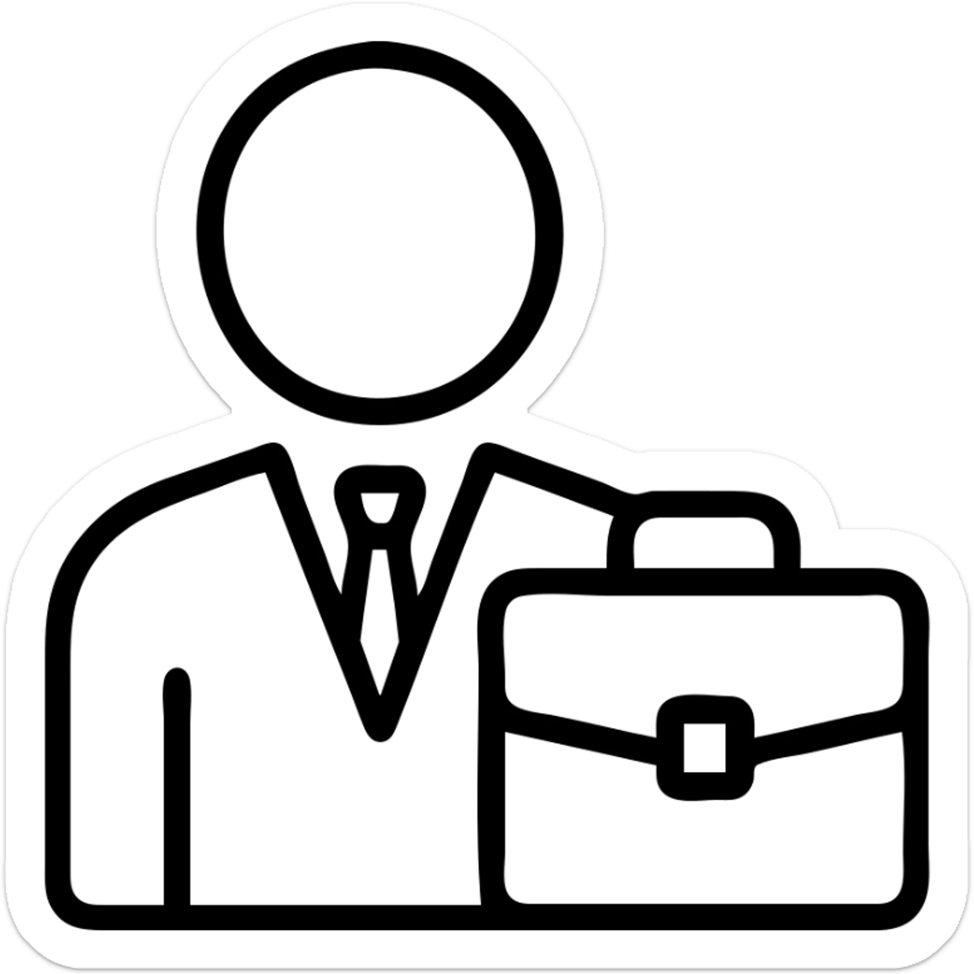 Minimalist CEO business owner icon. Simple professional silhouette with tie and briefcase representing corporate leadership. sticker