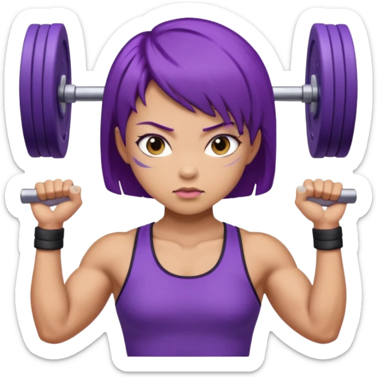 muscularweight lifting female short purple hair asian sticker