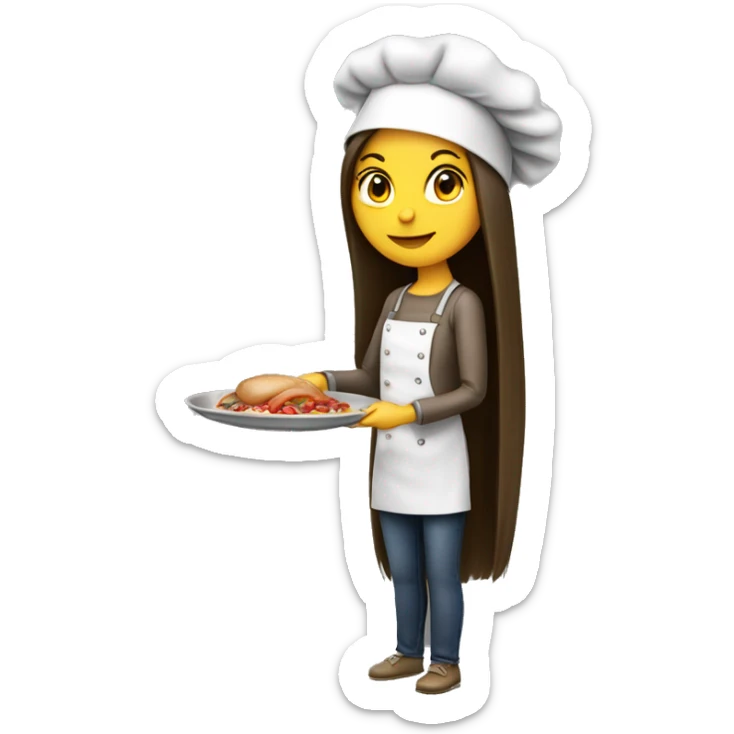 Brunette long straight hair girl making dinner in a cook hat sticker